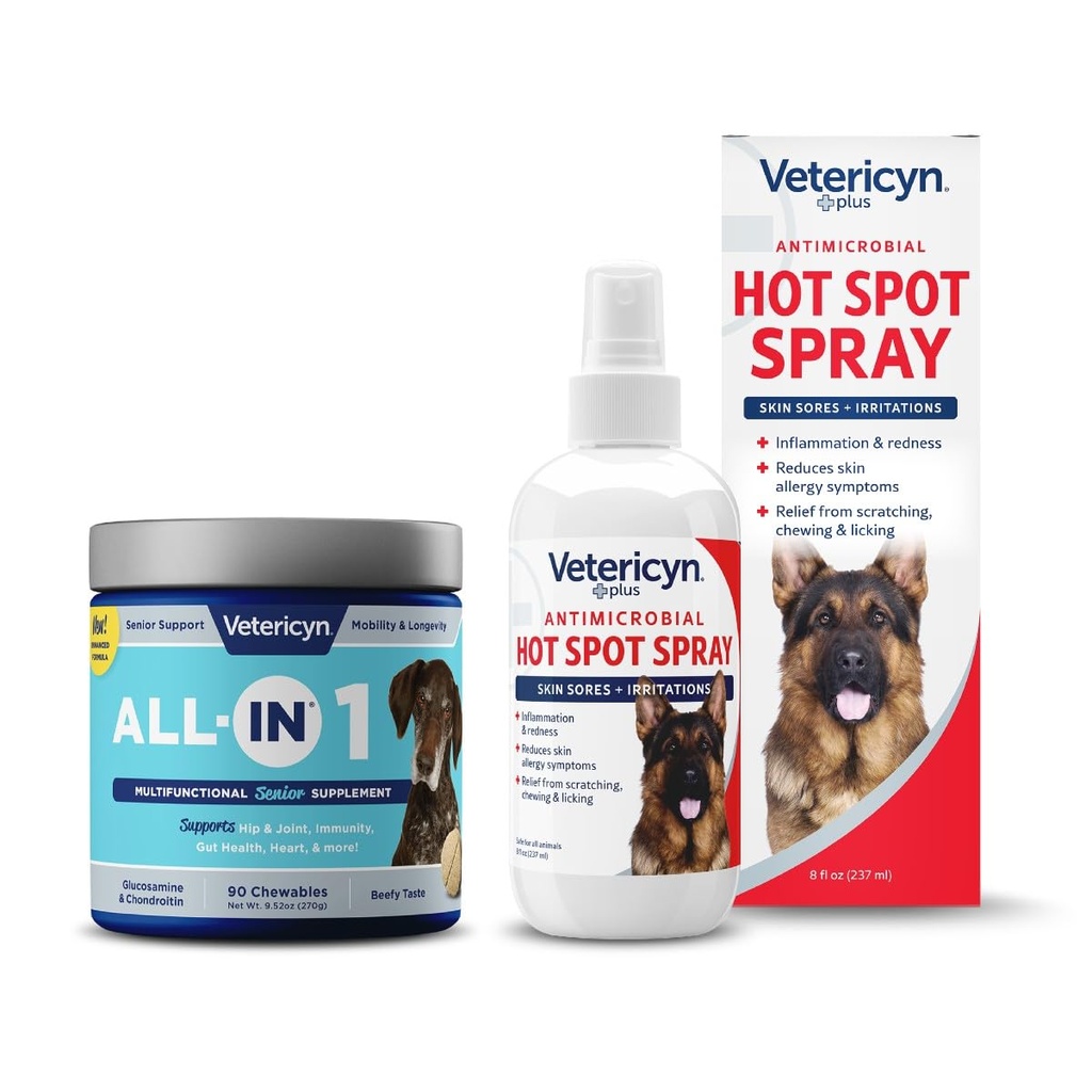 配有Glucosamine和Vetericyn Plus Hot Spot Spray的多功能高级狗补充剂