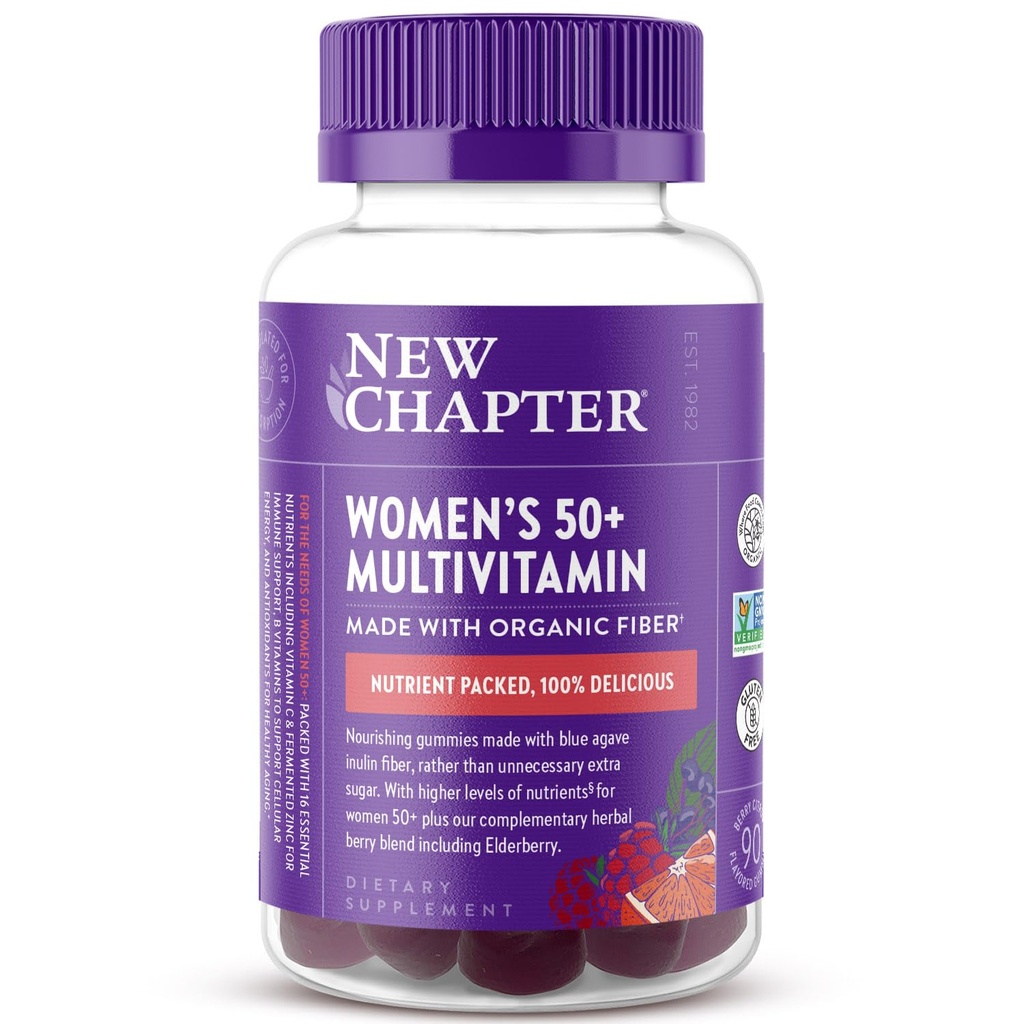 新章节 女性50+多维他命 糖 — — 52% 减糖 女性健康的Gummy 维生素加维生素C,B维生素加锌,Non-GMO,Gluten Free,Berry Citrus Flavored, 90 cmt