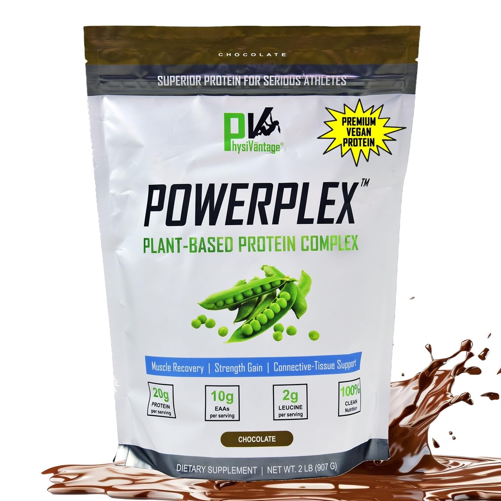 PhysiVantage POWERPLEX Vegan Protein Powder, Collagen Alternative - Organic Plant-Based Pea & Rice Protein, Dairy-Free, Non-GMO, Supports Muscle & Joint Recovery, Monk Fruit Sweetened 2 lb (Chocolate)