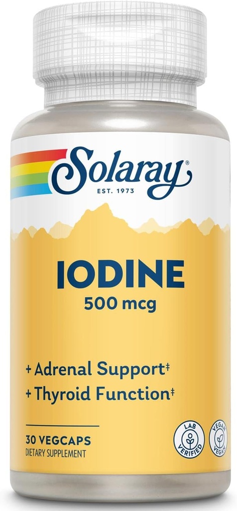 Sollaay碘500 mcg 帮助支持健康甲状腺功能,代谢,聚焦和能量 → Non-GMO, Vegan → 30 Veg Caps → 包2