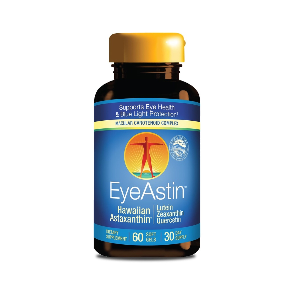 EyeAstin, BioAstin Hawaiian Astaxanthin 与 Lutein & Zeaxanthin, 自然支持眼健康, 60 个伯爵
