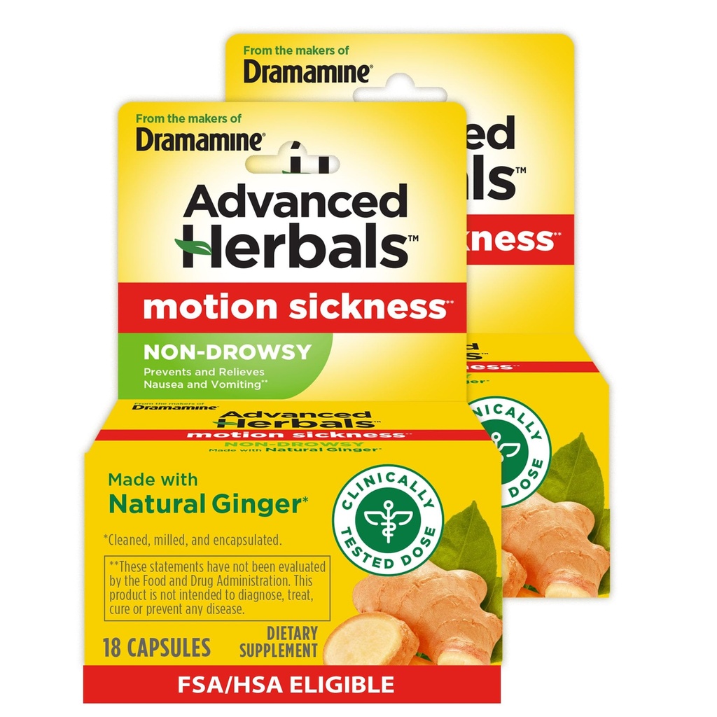 由Dramamine,高级草药,非醉酒,运动疾病救济,天然姜制成,18 Counter,2 Pack