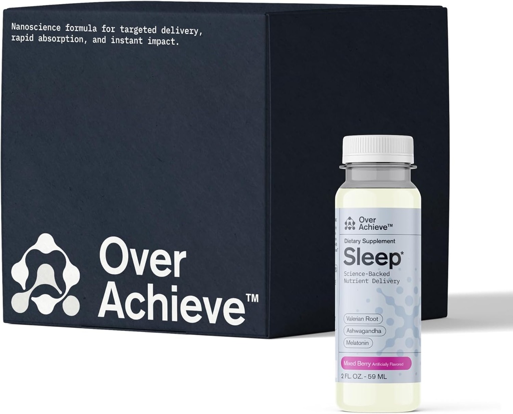 与高级纳米科学技术共饮 -- -- 包含Melatonin、Ashwagandha和Valerian Root -- -- 12 Pack液体睡眠援助帮助更快地沉睡,Mix Berries 2oz