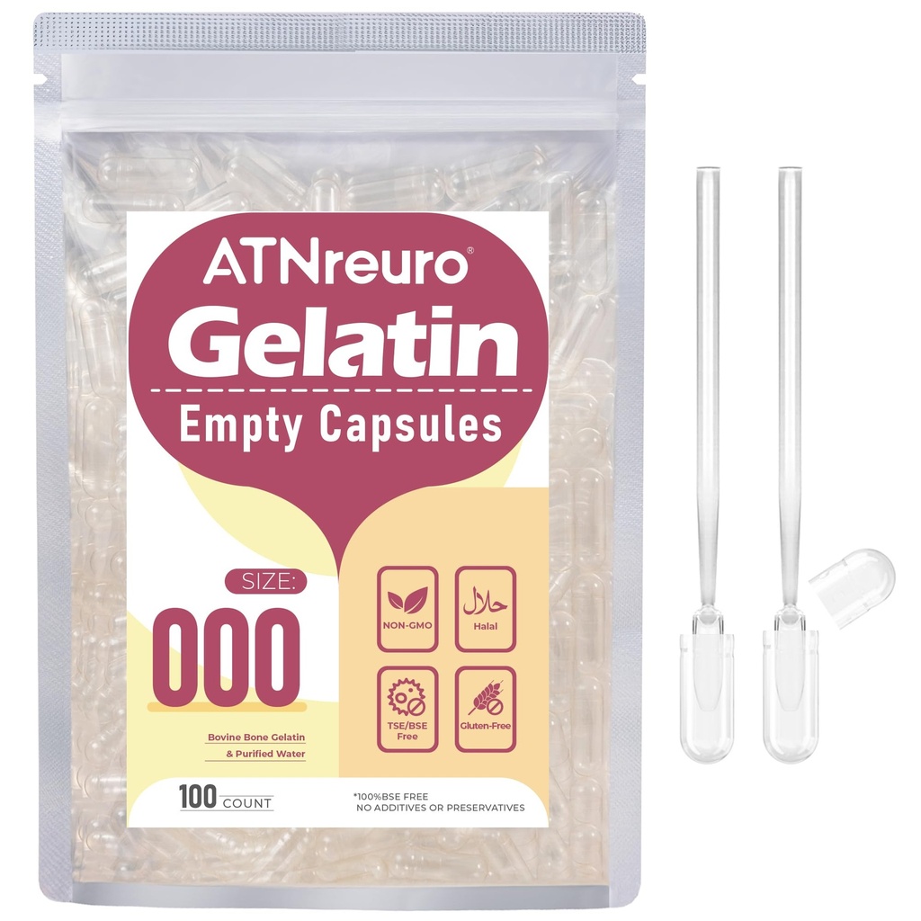 大小 000 个空 Gelatin Capsules, 带有 2 个微型喷泉 - 100 个空空 Capsule - 粉末的空 Pill Capsules 补充