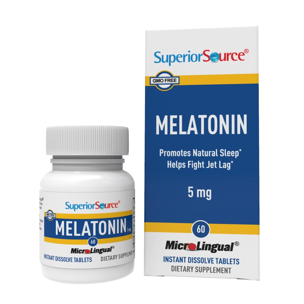 Superior source Melatonin 5 mg - 成人健康睡眠支持补充剂 - Melatonin公式 配有香茅药 放松和休息睡眠 - 60种亚语溶解片