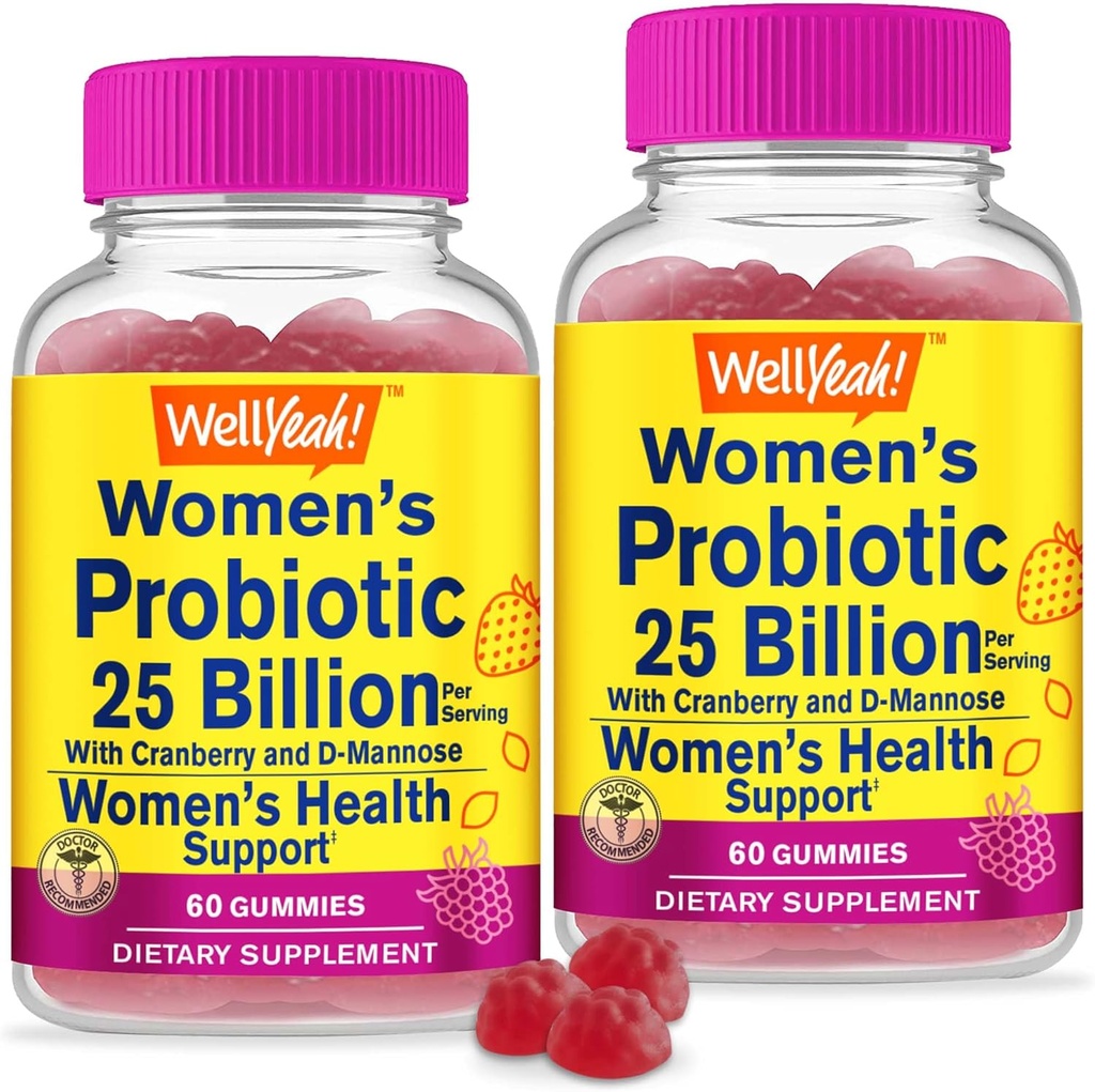 WellYeah 25 Billion Probiotics for Women Cranberry and D-Mannose Gummies (2 Pack) - Vaginal and Gut Health, Digestive Support, and Feminine Health - Womens Probiotic with 12 Strains - 60 Gummies