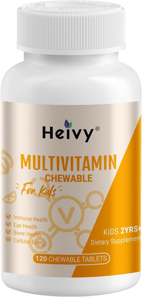 Heivy Toddlers 多维他命、儿童可嚼食维生素D3、C、维生素B12、B6、维生素A、E和锌促进免疫支持和健康,120块可嚼食用药片