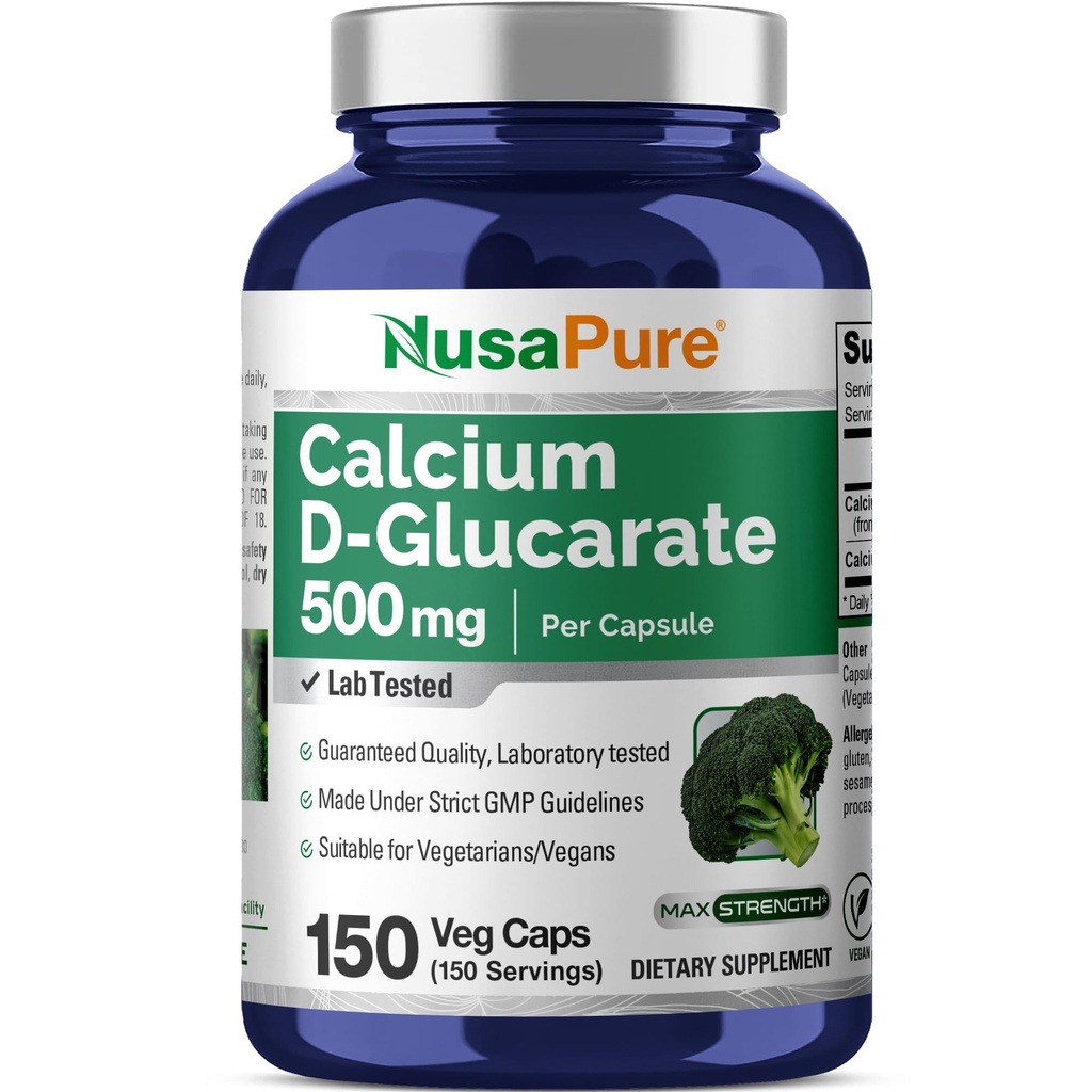 NusaPure Calcium D-葡萄糖 500 mg 150 mg Vegie Caps, Vegan, Non-GMO, Gluten-Free(无葡萄糖)