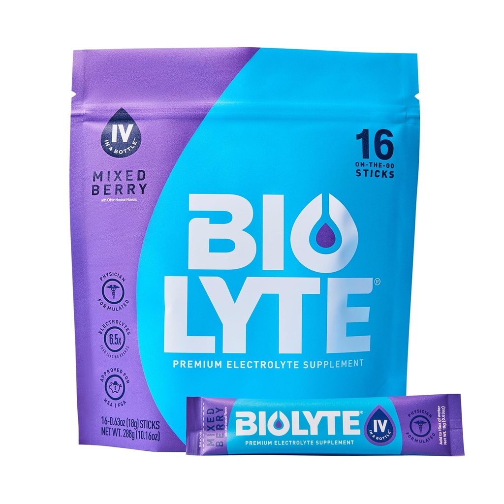 BIOLYTE IV 电解质粉包,IV 液饮水混合剂,博士开发水分,HSA 批准的脱水救济,女性和男性必须有化学疗法-混合莓(16株)