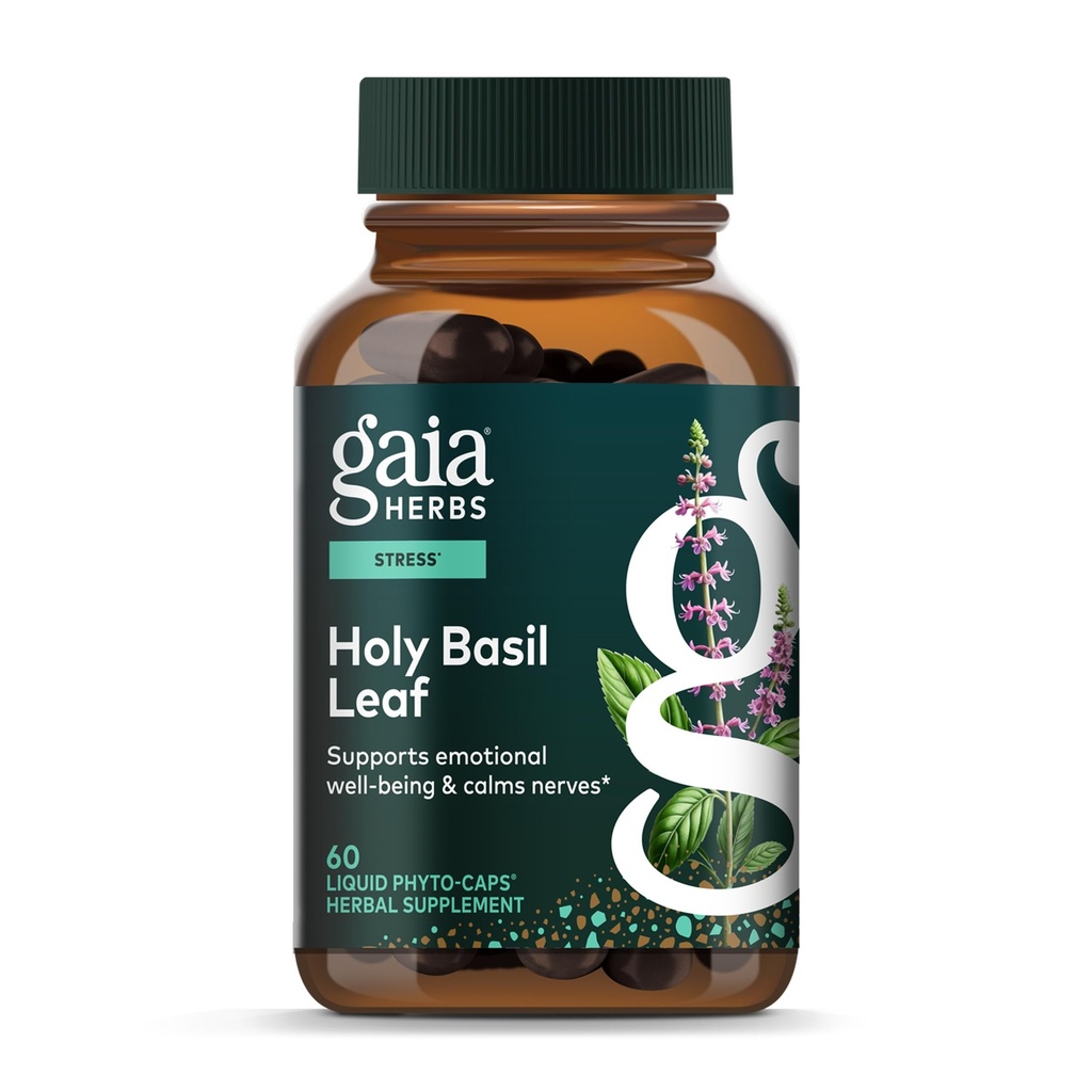Gaia Herbs Holy Basil Leaf - 传统上用于支持应激反应 - 适应性Ayurvedic Herb * - 60 Vegan Liquid Phyto-Capsules(30日供应)