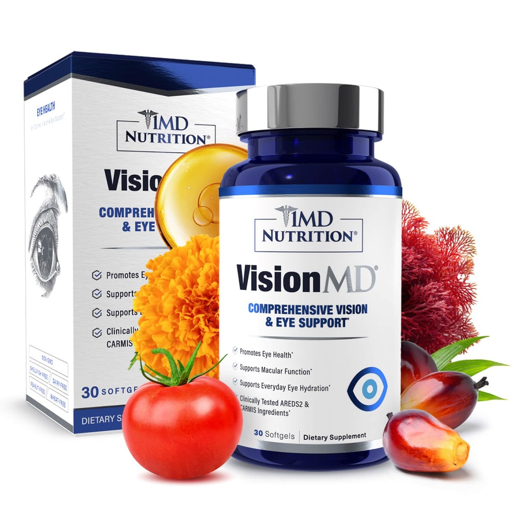 1MD 营养展望MD 眼维生素CARMIS - 成人眼补充剂-与OptiLut Lutein & Zeaxanthin - 支持视觉保健,日常眼草, & 偶尔干眼 - 30软胶