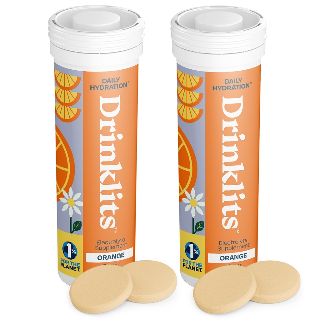 Drinklits 每日橙色水分片(2) Tube Bundle → 基本电解质 – 0g 糖 – 补充水分饮料 → 20 服务 – 10 片 Per Tube