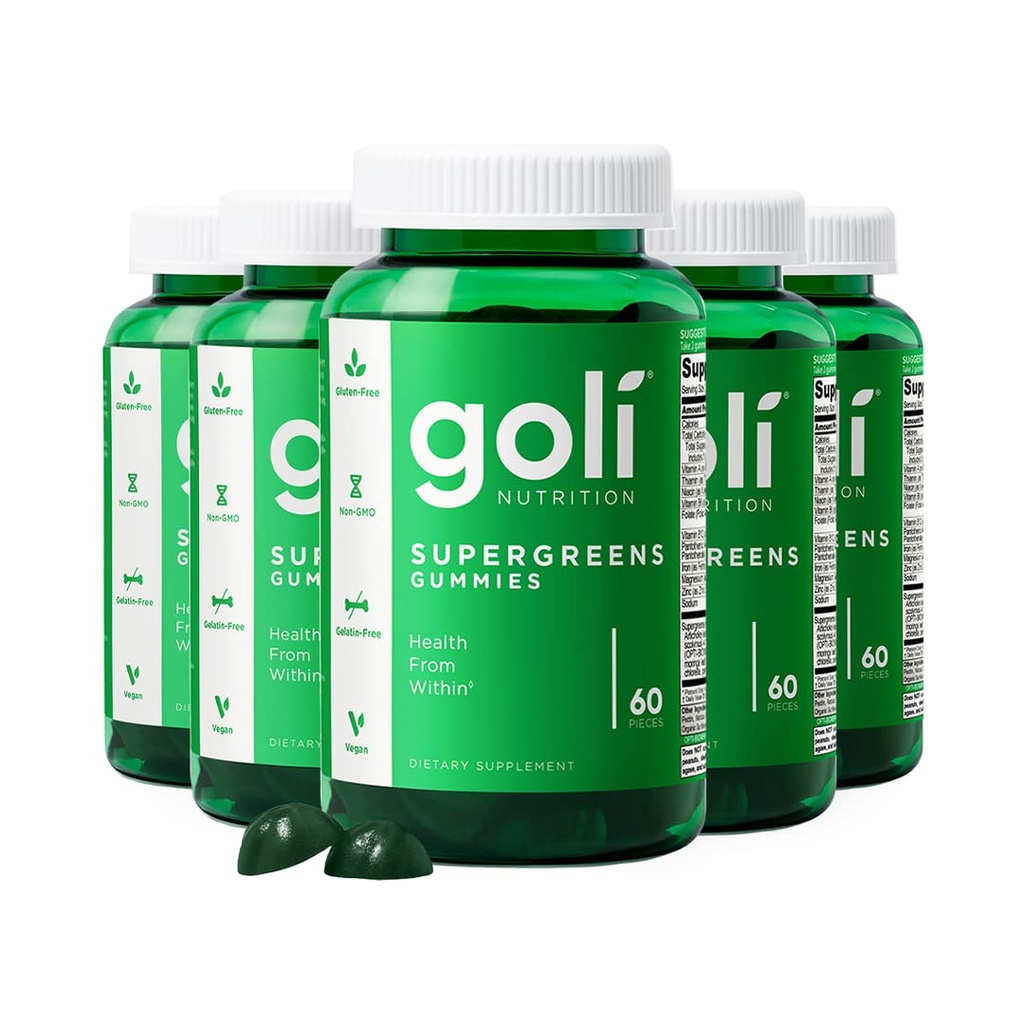 Goli Super Green Vitamin Gummy - 300 Counter - 基本维生素和矿物 - 植物基,Vegan,Gluten-Free & Gelatin Free - 来自内部的健康,包5