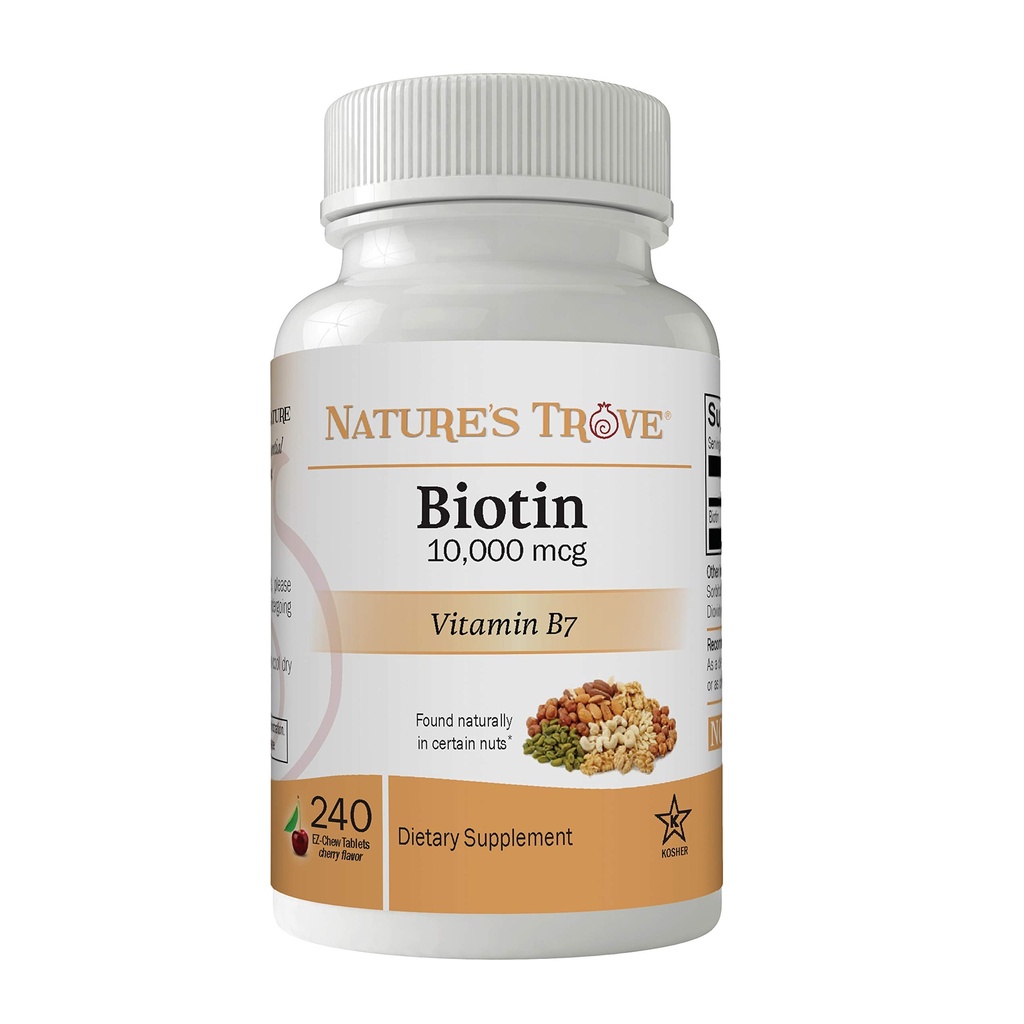 大自然的Trove Biotin 10,000 mcg 240 EZ Chew 板块樱桃火焰