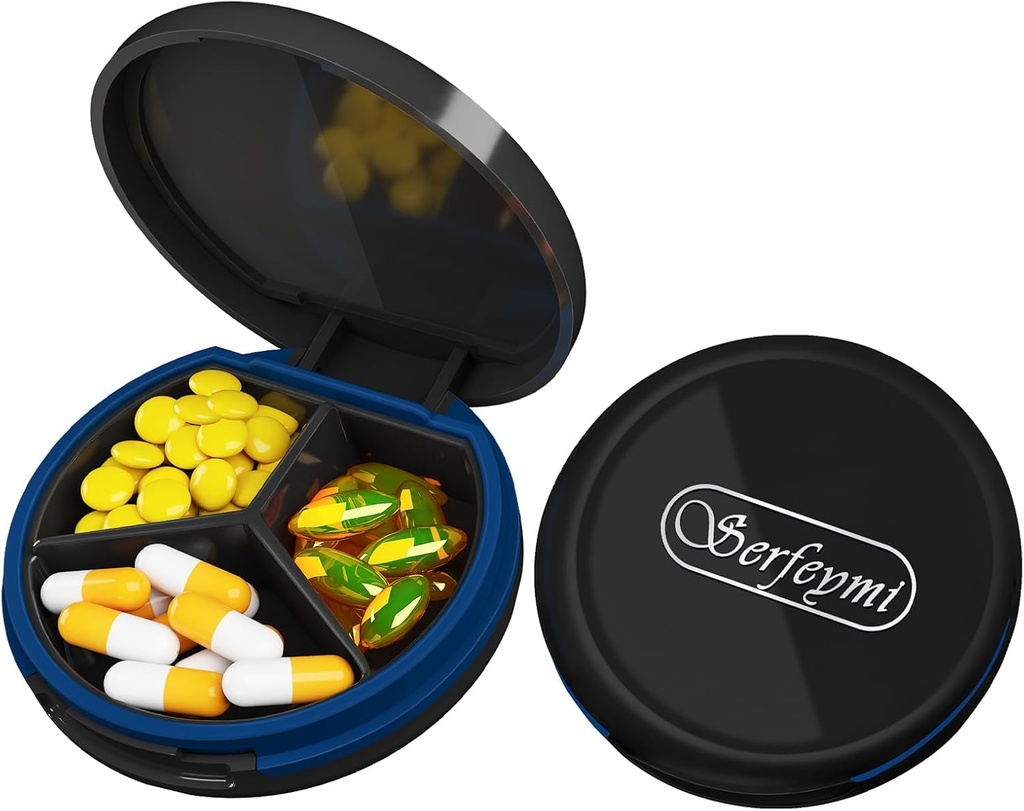 Serfeymi小药盒 - 3 Portable Pill Box for Purse Pocket, Compact mini Travel Pill case - 适合医药,维生素,鱼油,补充剂 - Black(洛戈)