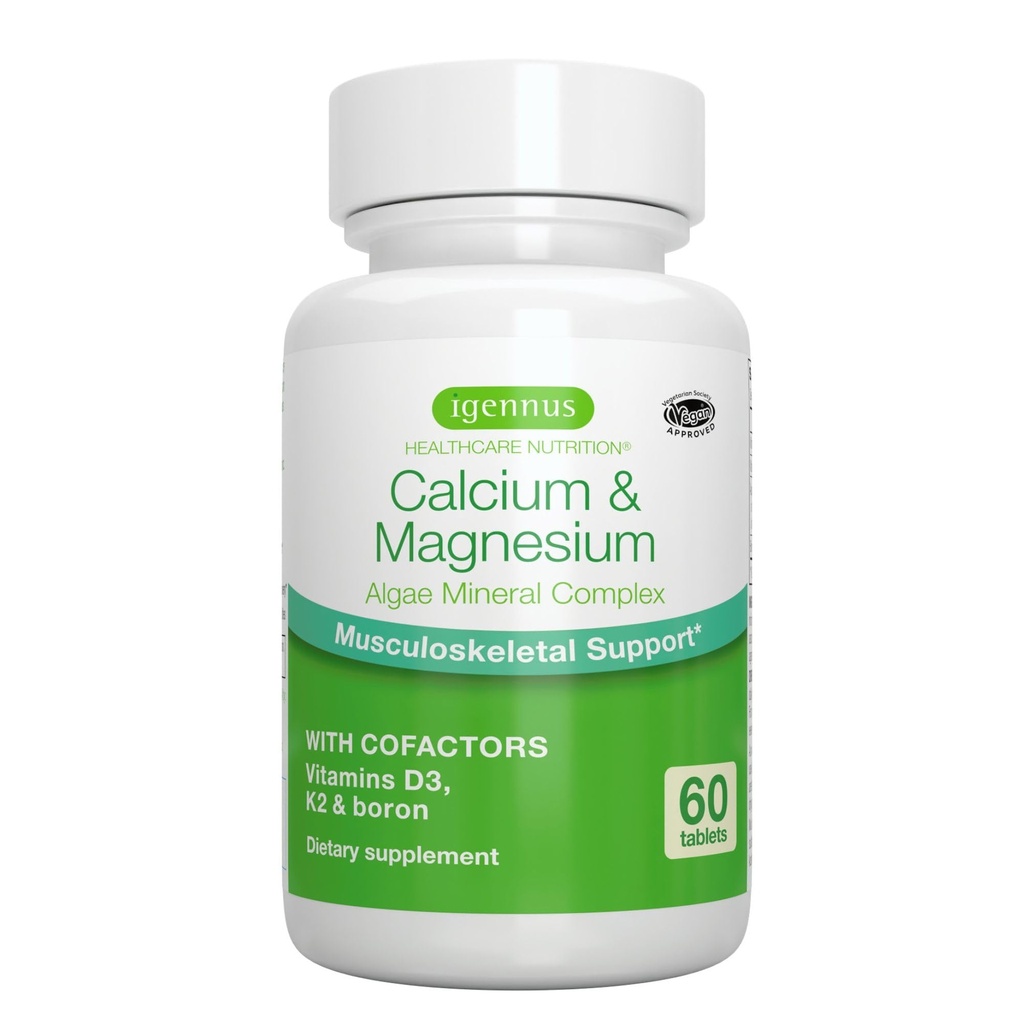 Igennus Algae Calcium & Magnesium Supplement, Plant based, High Abbuse, K2 & D3, Non-GMO 红藻矿物综合体,供骨骼和牙齿支持,面向男女,配有Boron, Vegan, 60块板块
