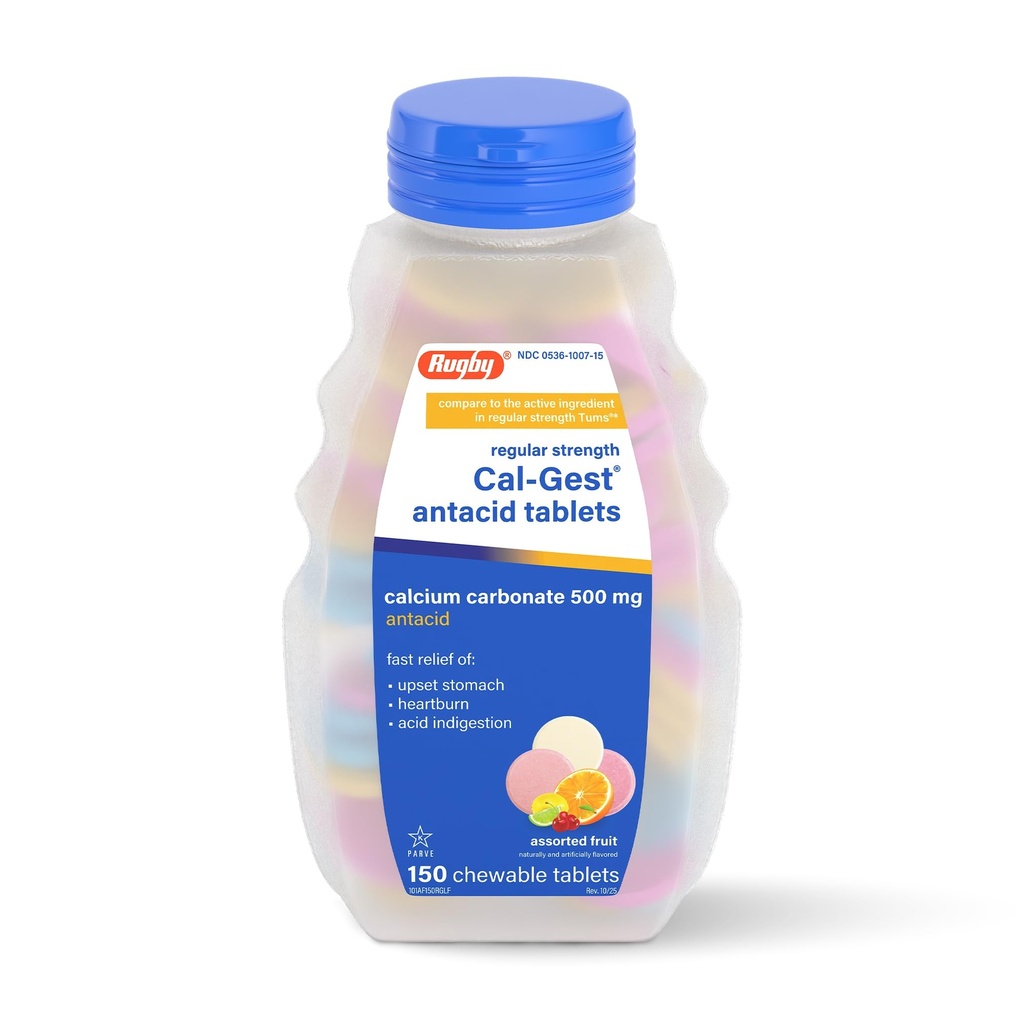 橄榄球钙 Cal-Gest Antacid 板块 - 常规强力 - 碳酸钙 500 mg - 各类水果火焰 - 150 Chewable Count (1 pack)