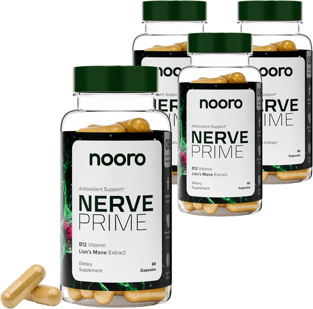 Nooro Nerve Prime Supplement - R-Alpha Lipoic Acid,狮子的马内蘑菇,以及 Crucumin,健康支持,认知功能,抗氧化剂保护,120天供应(4包)