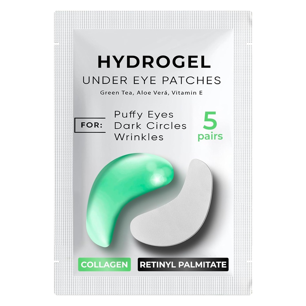 深色圈眼补丁 羽毛5 PAIRS - 眼部治疗下的暗色圈子 - 眼罩Gel - 毛绒眼部的眼部补丁 - 青茶,柯拉根眼部补丁 - 眼部垫下