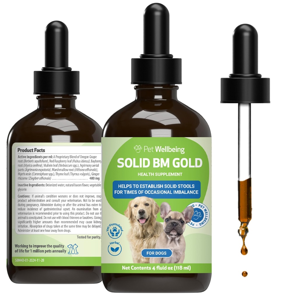 Petwelling BM Tone-Up Gold for Dogs & Cats - 支持健康的消化功能,固体工具,正常的鲍尔运动,Bayberry - 兽医-缩写草药补充4 oz (118 ml)