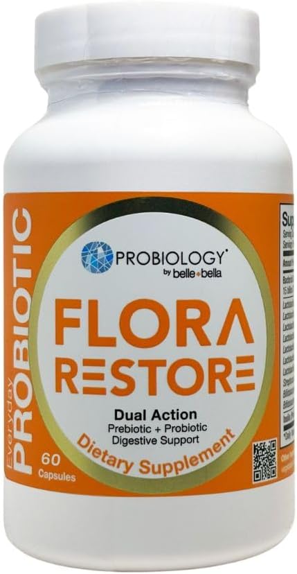 Belle+bella Florare Reported Daily Probiotic - 15亿个活文化 - 消化和古特保健的Probiotics & Prebiotics - 免疫支持 - 促进规律 - Vegan & Gluten Free - 60 Caps