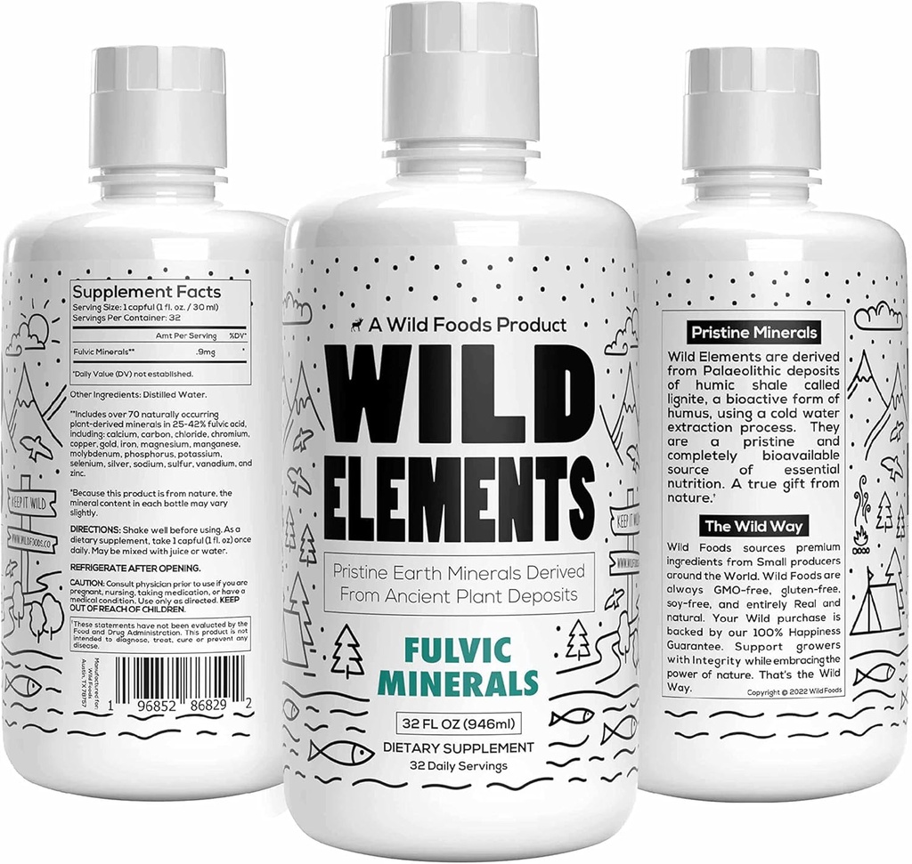 野生元素 Gut 支持 Fulvic 酸性矿物混合剂 从古植物矿床中提取的,Heal Gut Lining, 提高认知和豁免,70+ 矿物,全天然, 32 oz