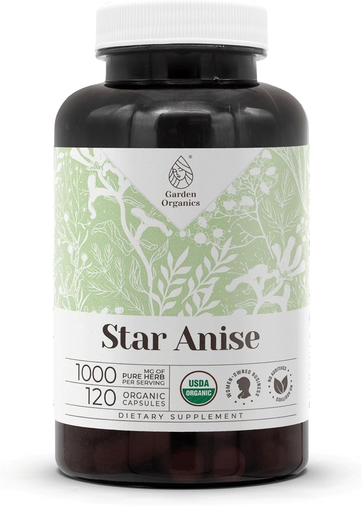 恒星Anise 120 Capsules QQ 高概率 Capsules, 草药膳食补充 QQ 配蔬菜 Capsules 和 Star Anise (Illicium verum) 干籽(120 Capsules)