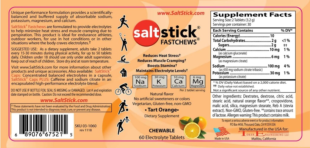 盐Stick FASTCHEWS 60 Count Bottle, 装有旅行包的包 10 计数 - 玉米橙