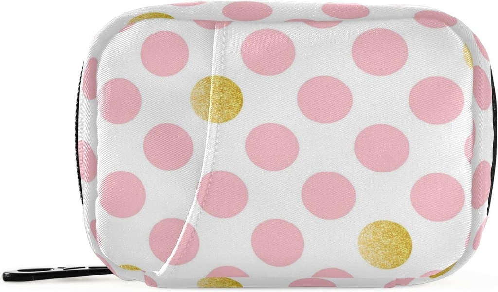 Pink Golden Polka Dots Pill Box 7 Day Pill Case Bag 旅行 Pill 组织者 装有 Zipper 便携式周刊 维他命补充药的大小