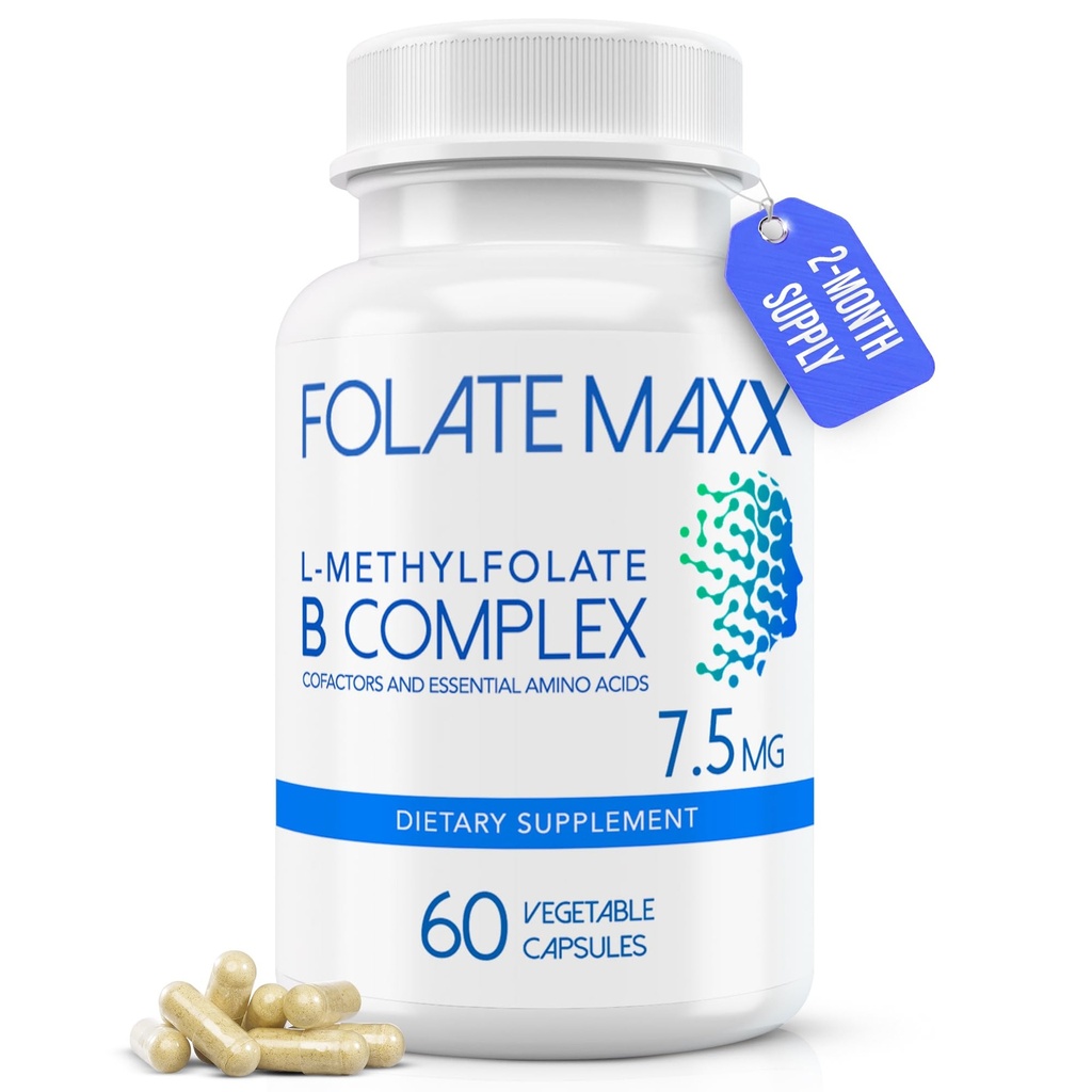 L-Methylfolate + B12 甲基Cobalamin 和 B6 混合剂(7.5mg) - 60 capsules - 活性B-复合剂与基本氨基酸 - 非转基因有机物,无胶质,无填料