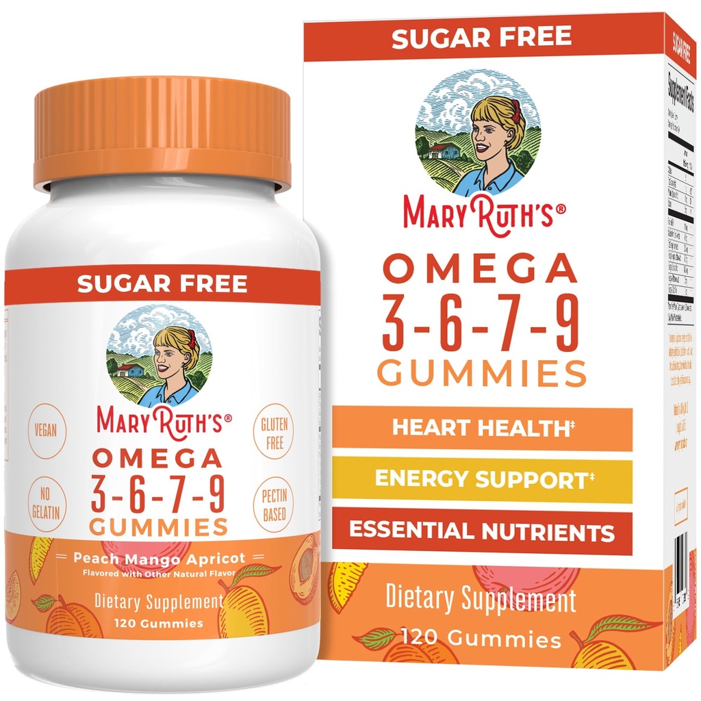 MaryRuth Organics Vegan Omega 3 6 7 9 Gummies | Up to 4 Month Supply | Omega 3 Supplement with Flaxseed Oil | Omega 3 Gummies | No Fish Taste | Non-GMO | 120 Count