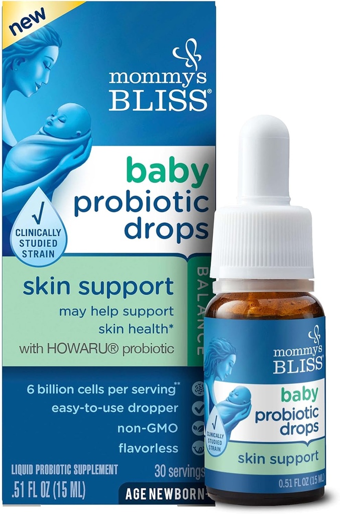 母亲的Bliss 婴儿亲生药滴皮肤健康支持,每服务6亿个细胞,年龄:新生儿和上,15 ML(30个服务)