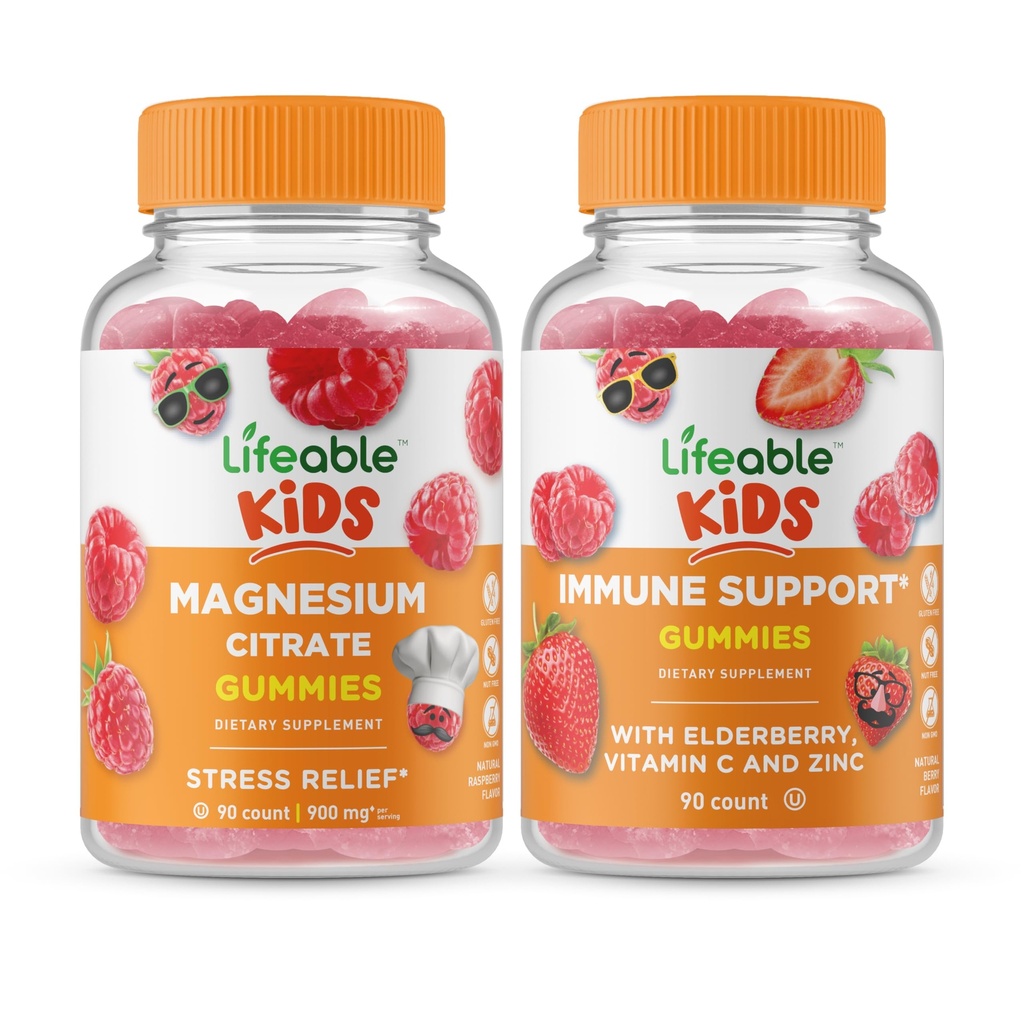 活化镁 儿童 + 免疫支持 儿童 Gummys Bundle - Great Tasting, Vitamin Supplement, Gluten Free, GMO Free, Chewwable Gummy (英语:Gluten Free, Gluten Free, Guotal Gummy) (英语).