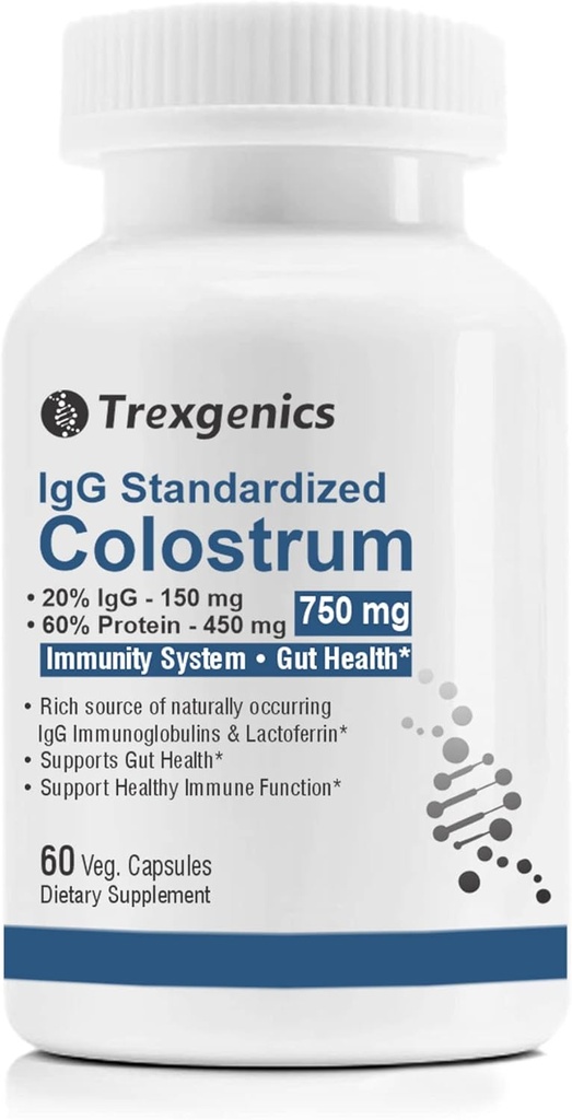 寄生虫(Colostrum) 750毫克,20%IgG,60%蛋白质,豁免,Gut健康支持植物与非GMO(60 Veg. Capsules)(包1)