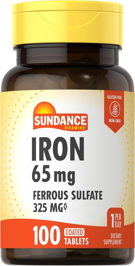 Sundance Iron Surrous Sulfate 325mg ×100 平板电脑 植物学 非GMO 和 Gluten Free