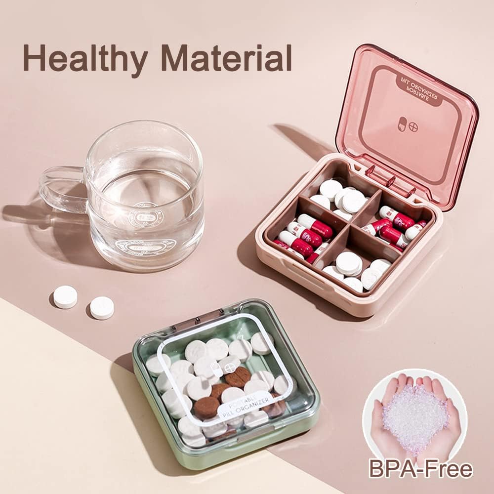 小药盒 BPA 免费药盒 装有4个大比目镜以持有维生素, 防湿便携式药盒 旅行管理器(绿色)