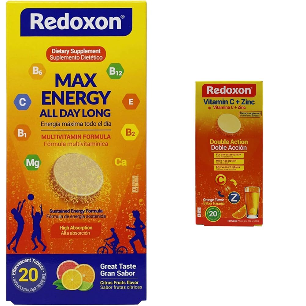 Redoxon 最大能量 Citrus Effervescent 板块 免疫支持包 维生素 C 锌 Effervescent 橙色免疫支持板块