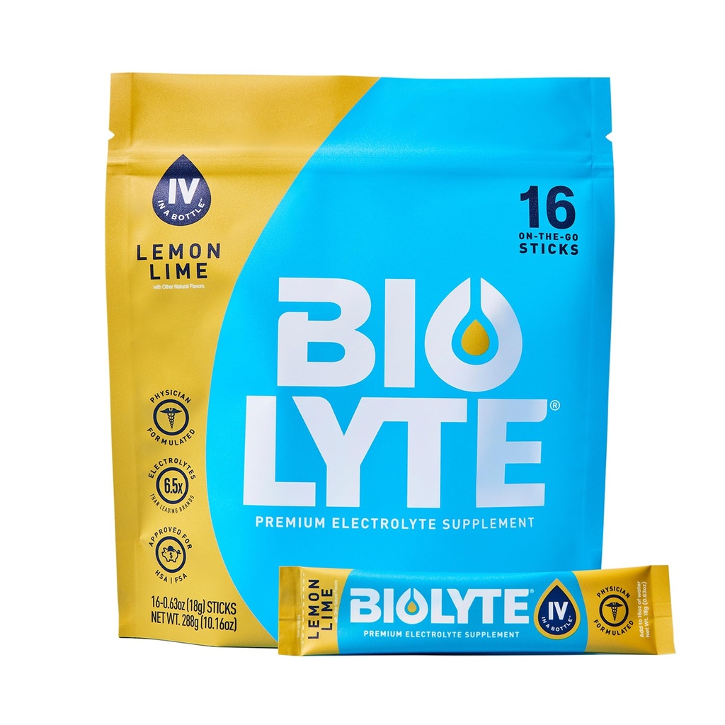 BIOLYTE IV 电解质粉包、IV 液饮水混合剂、博士开发水分、HSA和FSA核准脱水救济、女性和男性必须用化学疗法 -- -- 柠檬液(16棒)