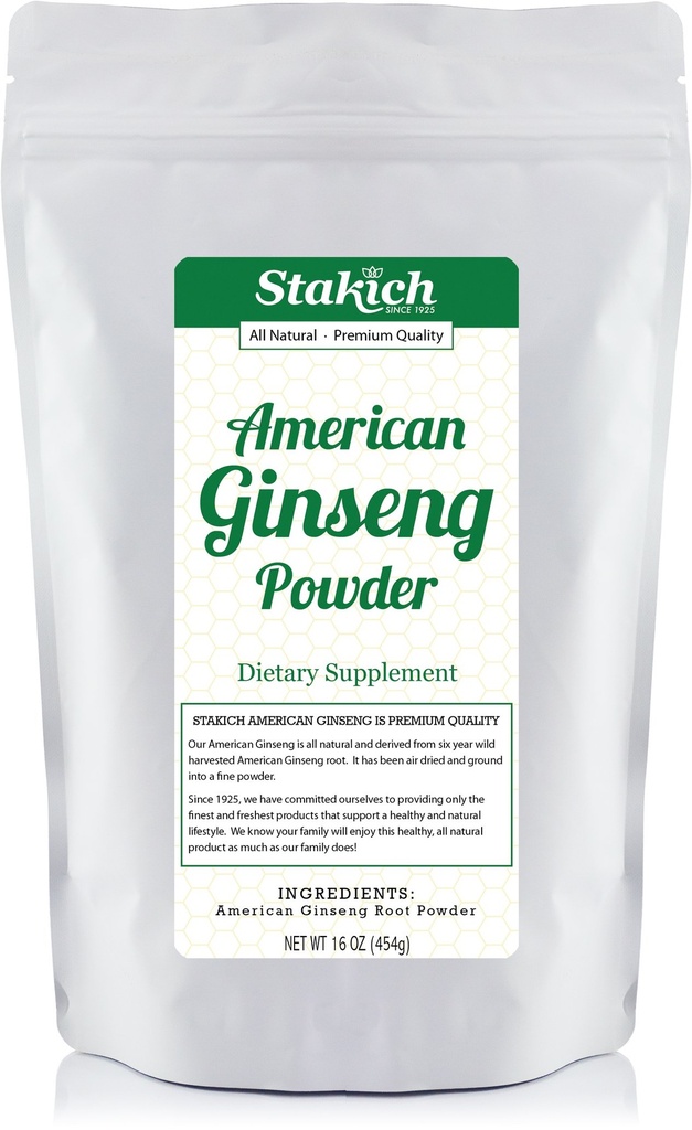 (原始内容存档于2019-03-09) (英语). Stakich American Ginseng Root Powder - 1 pound - Pure (1 pound).