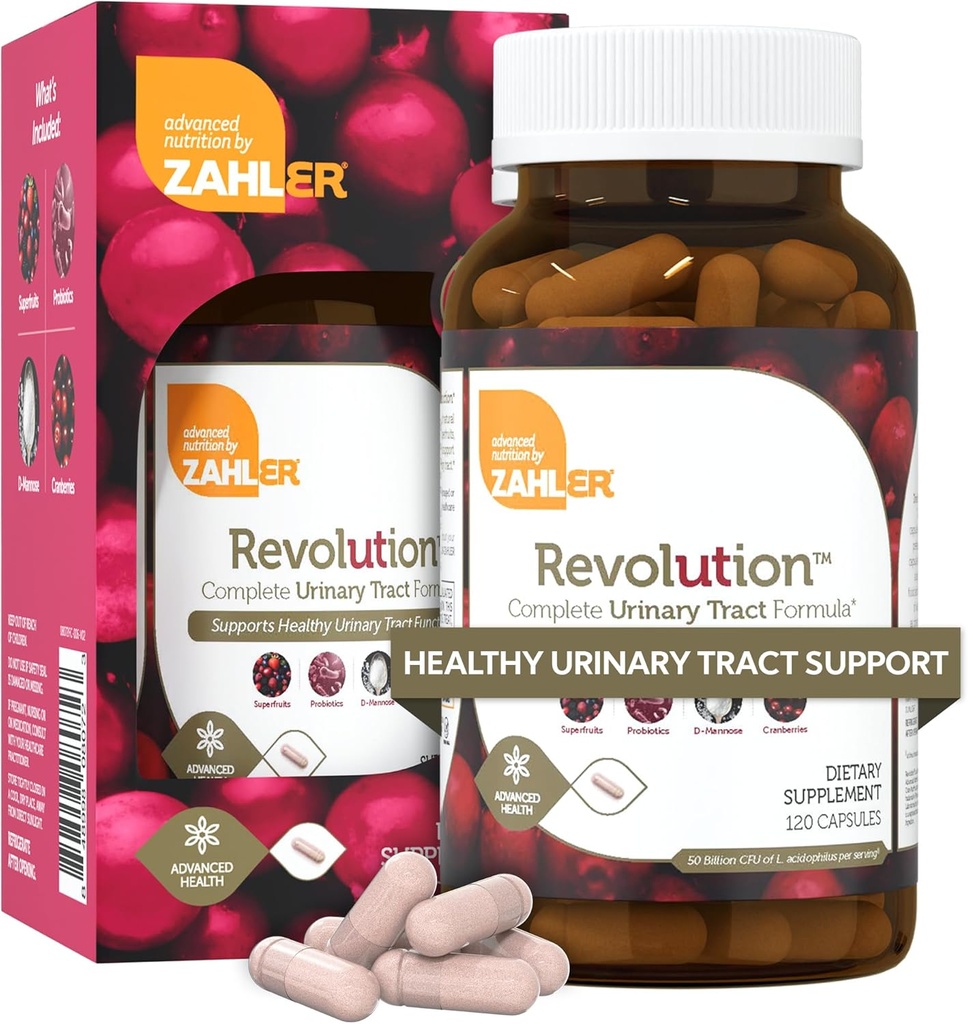 Zahler Revolution - Complete Womens Urinary Tract Health Formula with Probiotics - UTI Pills - 1200mg D-Mannose and Cranberry Supplement - Urinary Tract Infection Support for Women (120 Capsules)