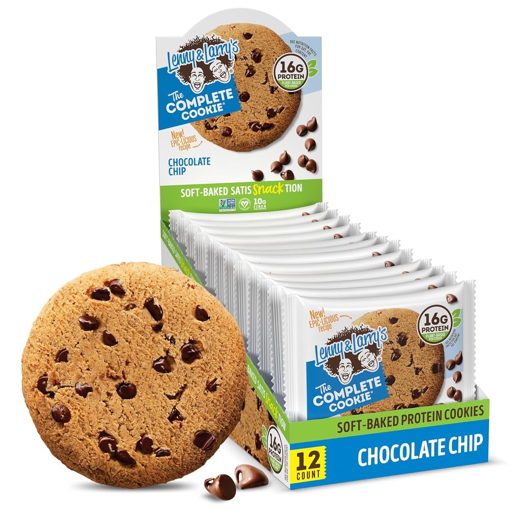 Lenny & Larry's The complete Cookie,巧克力芯片,软烤,16g Plant protein, Vegan, Non-GMO, 4 Ounce Cookie (12号包)