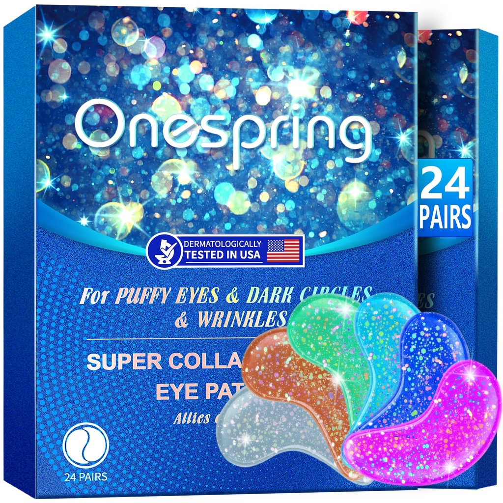 Eye Gel Pads (24 Pairs) - Under Eye Patches for Puffy Eyes, Wrinkles, Dark Circles, Natural Collagen Eye Gels, Under Eye Mask Patches for Face to Soothe Puffiness, Eye Bags