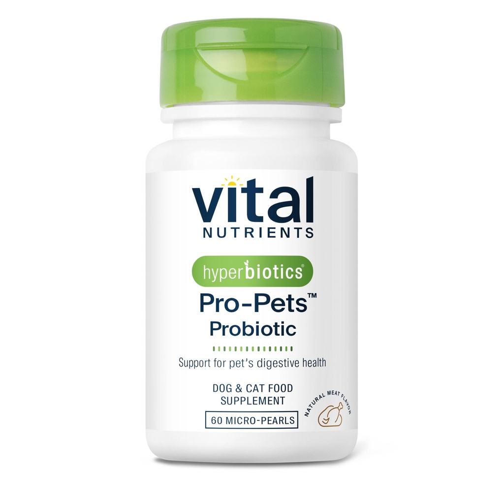 Vital Nutrients Pro Pets Probiotics for Dogs and Cats | Dog Probiotics for Digestive Health, Gut Health, Occasional Diarrhea* | Tasty Meat Flavor | Non-GMO | Hyperbiotics | 60 Micro Tablets