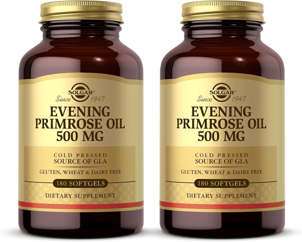 Solgar Evening Primrose Oil 500 mg - 180 Softgels, pack of 2 - 冷压GLA的来源 - Gluten Free,乳品自由 - 360 总服务