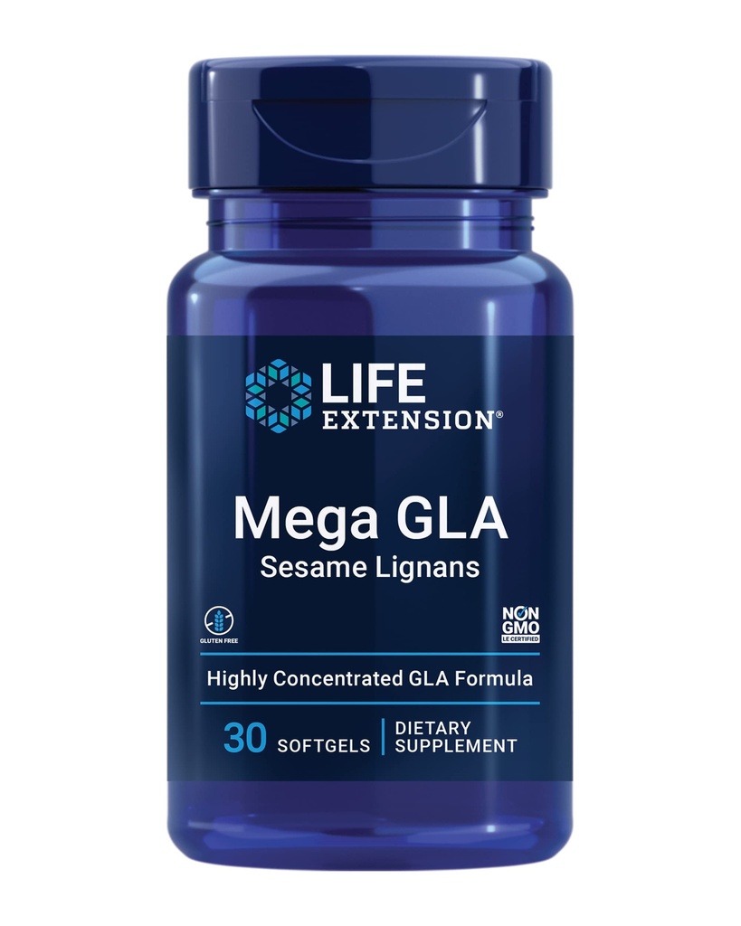 生命延伸 Mega GLA Sesame Lignans, Omega-6 脂肪酸促进健康炎症反应, Gluten Free, Non-GMO, 30 软胶