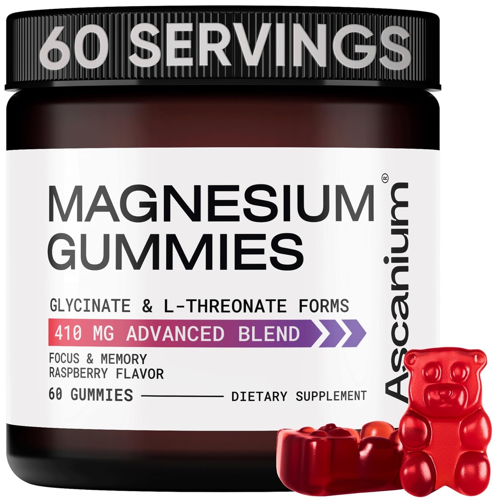 镁胶 - 410mg of Elemental Magneum Glycnate & L-Threonate 补充复合体 - Vegan Magneum Glycnate Gummys for calm Mood, Muscle & Heart Support - 化学镁 Gummy 60 pcs