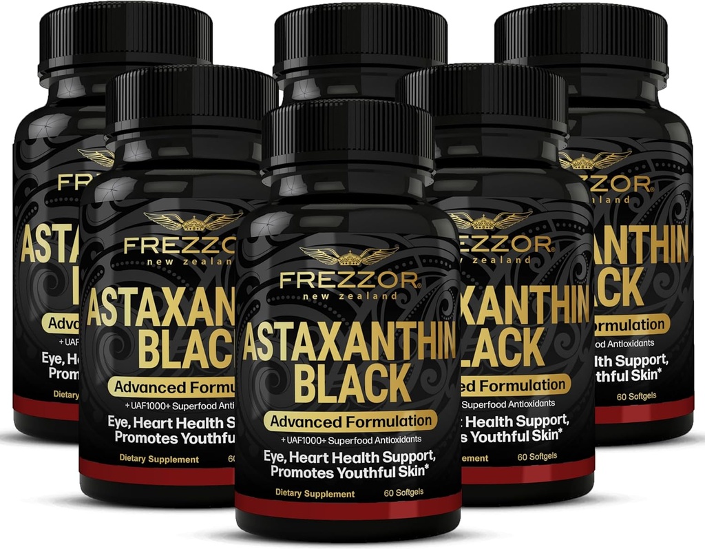 FREZZOR Astaxanthin Black 配有UAF1000+超级抗氧化剂,支持心脏,眼和脑健康,抗衰老皮肤护理和细胞保护,每服务12mg Astaxanthin,360软胶,6个月供应