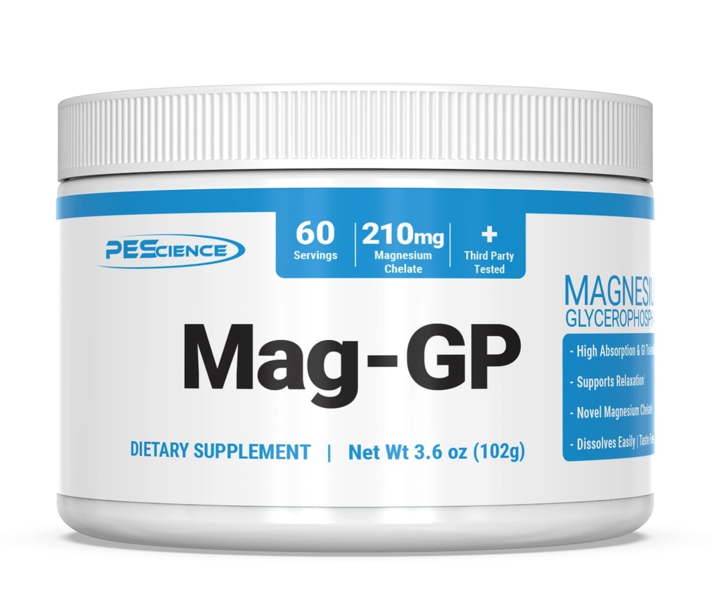 PE Science Mag-GP、甘油磷酸镁、乳粉、60种服务、高吸收、改善睡眠、平静、减轻压力和对男子和妇女的挤压支助