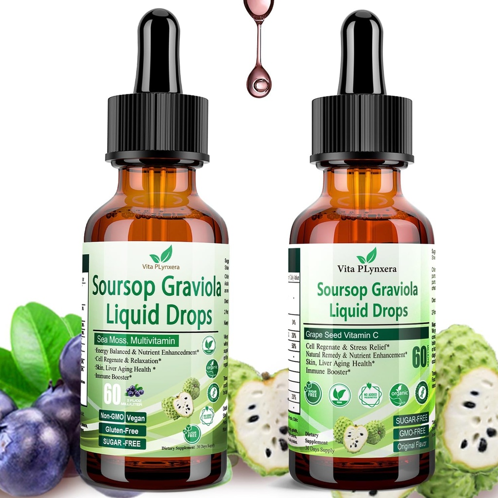 2 Pack Soursop Bitters 液态Soursop 提取多维特敏 滴水器 W. Sea Moss, Grape Seed, Elderberry, 未精炼的Soursop 油换皮肤, Immune Boost, 文摘援助