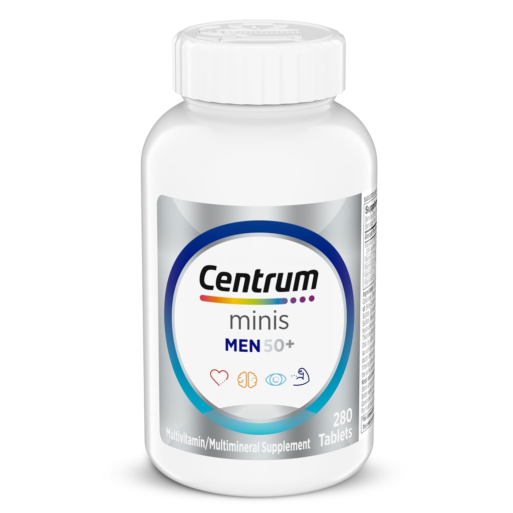 Centrum Minis Silver Multivitamin for Men Plus, Multivitamin/Multiminal Supplement,维生素D3,B-维生素和锌,非GMO成份,支持老年的记忆和认知 - 280Ct